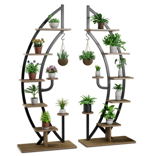 Blumenregal 6-Stufiger Metall-Pflanzenständer in Halbmondform (2 Stück) -  Costway