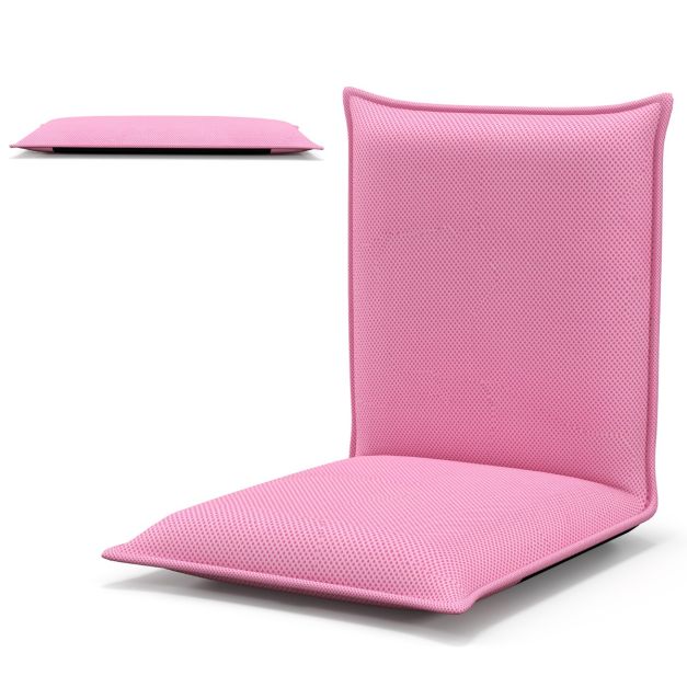 Bodenstuhl Bodensessel mit 6- stufig Verstellbarer Rückenlehne Game Sessel  gepolstert Rosa - Costway