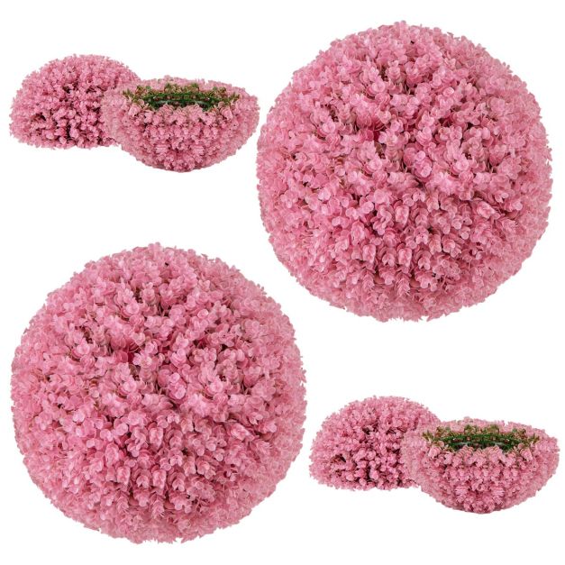 2er Buchsbaumkugel 44 cm Kunstpflanze Eukalyptus Buchsbaum Kugel Graskugel  Pflanzenkugel Rosa - Costway