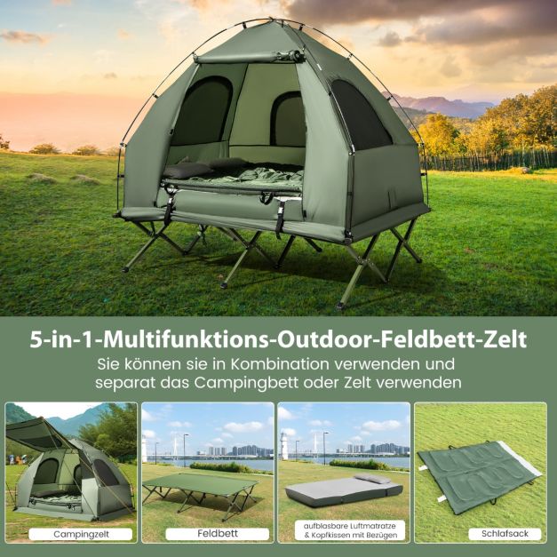 Campingbett mit Vorzelt & Luftmatratze & Schlafsack & 2 Kissen fr 2  Personen Feldbett - Costway