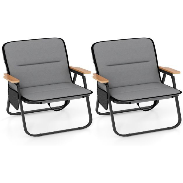 2er Set Faltbare Campingsthle mit Abnehmbarem Kissen & Seitentasche  Klappstuhl Grau - Costway