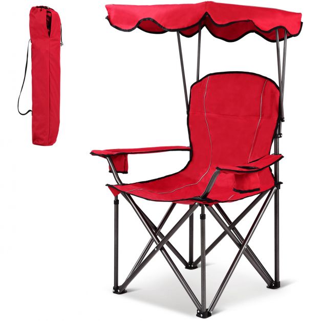 Klappbarer Angelstuhl mit Getrnkehalter fr Terrasse Strand Camping 96,5 x  67,5 x 130 cm Rot - Costway