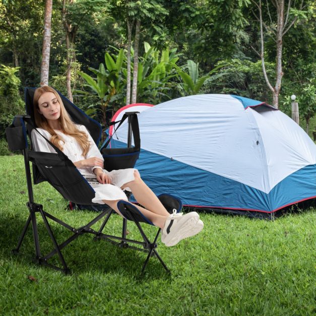 Bequemer Campingstuhl Klappbarer Schaukelstuhl mit Einziehbarer Fusttze  Schwarz - Costway