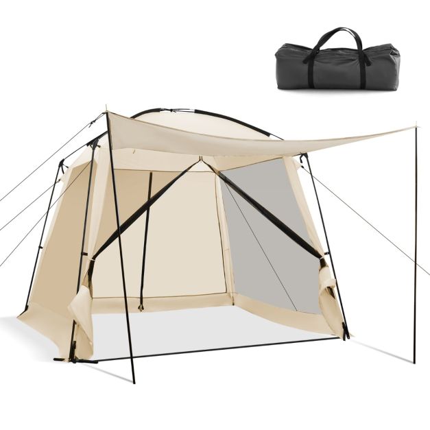 Zelt fr 6-8 Personen Campingzelt mit Vorzelt wasserdicht 300 x 300 x 250  cm Beige