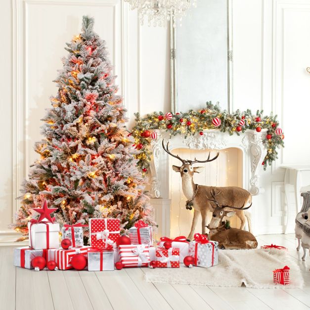 180 cm Knstlicher Weihnachtsbaum mit Schnee & 8 Lichtmodi & 850 PE PVC  Zweigspitzen - Costway