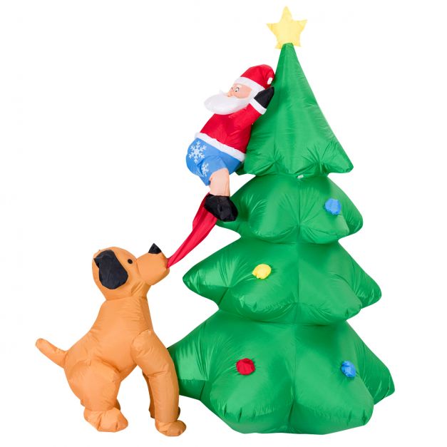 Christbaum mit Weihnachtsmann und Hund Aufblasbare LED
