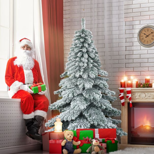 180 cm knstlicher Weihnachtsbaum mit Schneeflocken Christbaum PVC Spitzen  Grn + Wei - Costway