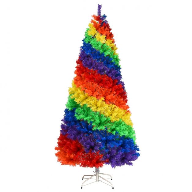 210cm Knstlicher bunter Weihnachtsbaum mit Metallstnder PVC Baum mit 1213  Tannen Weihnachtsbaum faltbar - Costway