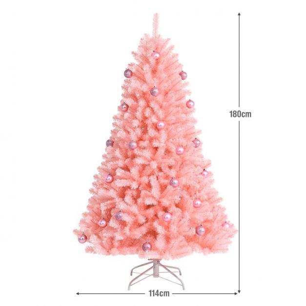 180 cm hoher rosa knstlicher Weihnachtsbaum mit rosa Ornamenten Tannenbaum  Festtagsdekoration - Costway