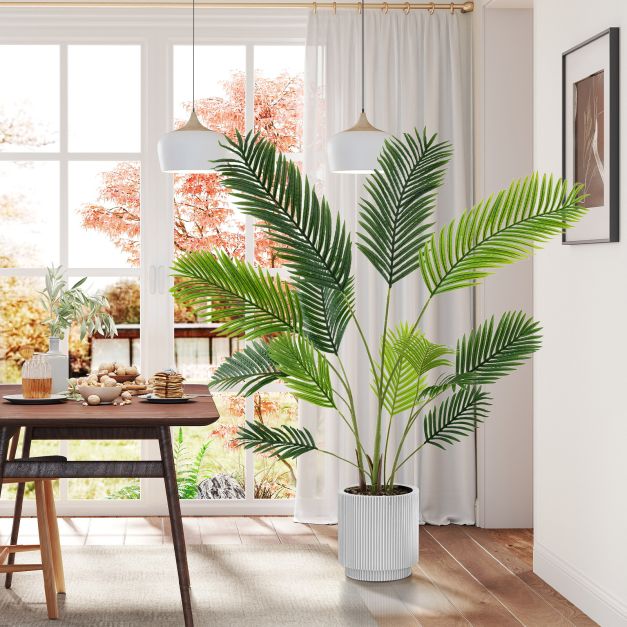 2er Set Knstliche Areca Palme 140 cm Kunstpflanze im Topf Kunstpalme mit  Blttern Grn - Costway