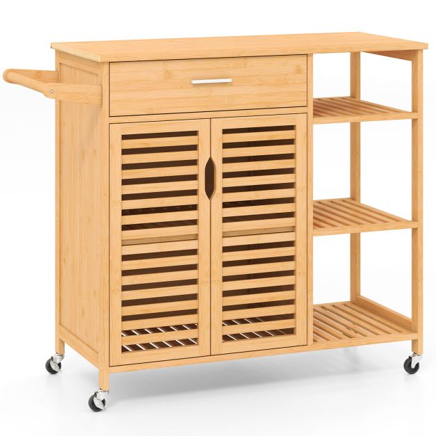Kchenwagen aus Holz und Bambus Kchenschrank mit Rollen Rollwagen mit  Schublade 104 x 40 x 89 cm Natur - Costway