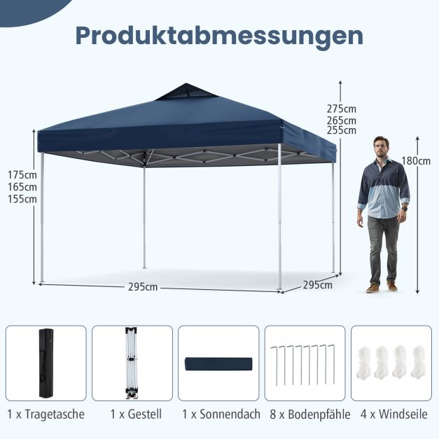 Pavillon 3x3m Faltpavillon wasserdicht stabil UV-Schutz 50+ Partyzelt  Faltzelt Marine - Costway