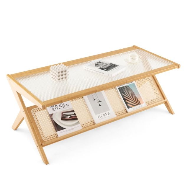 Couchtisch aus Bambus 120 cm 2-stckiger Rechteckiger Kaffeetisch Natur
