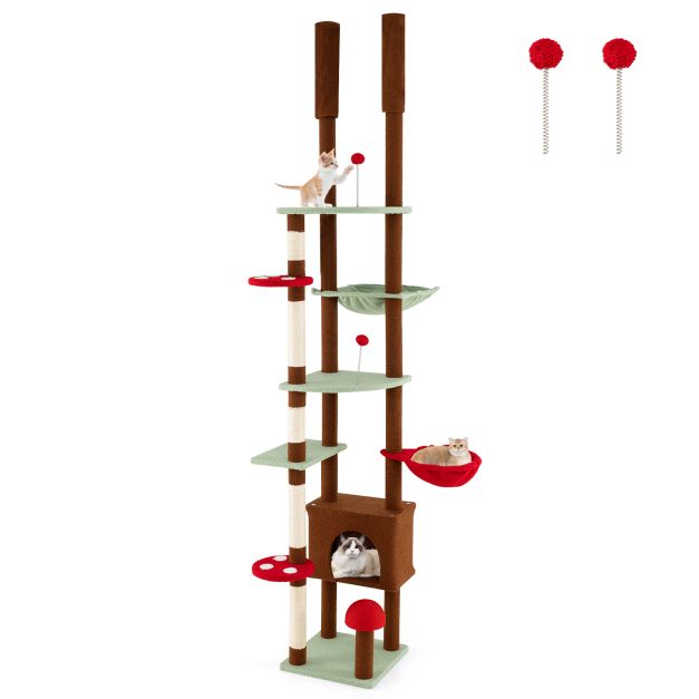Deckenhoch Pilz Kratzbaum mit Hngekorb & Sisal-Kratzpfosten & Ball  Kletterbaum Katzenbaum - Costway