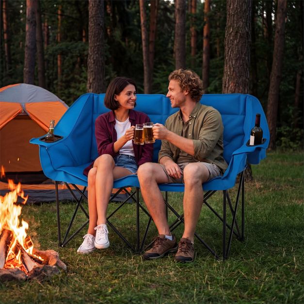 Campingstuhl fr 2 Personen XXL Campingsofa mit Getrnkehaltern &  Netztaschen Klappstuhl Marineblau - Costway