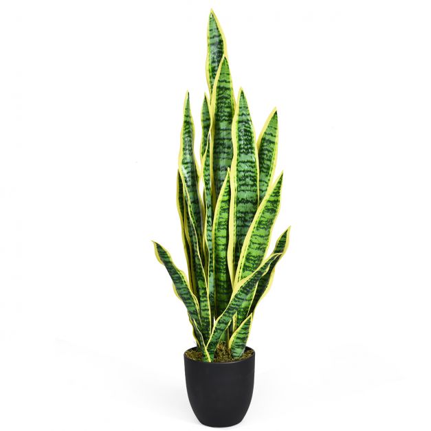 Knstliche Schlangenpflanze mit stabilem Topf Faux-Agave Kunstpflanze fr  Heim & Bro 90 cm gelb - Costway