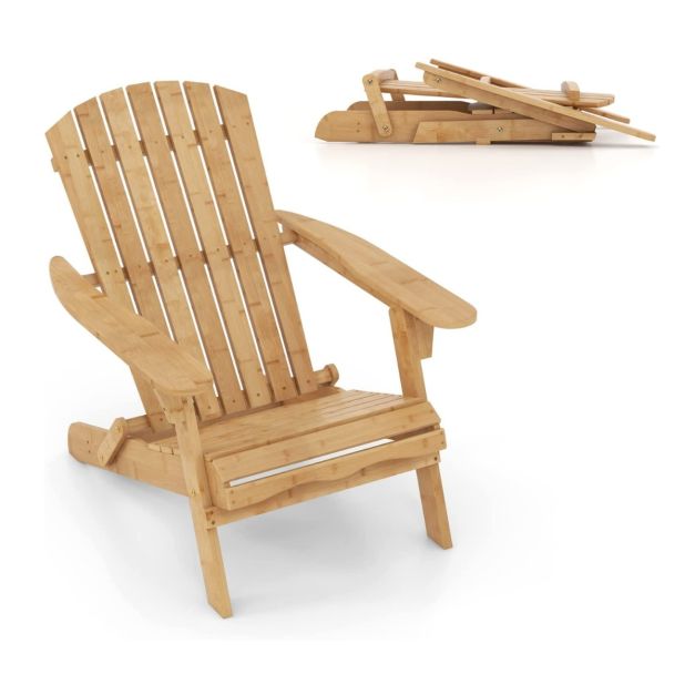Klappbarer Adirondack-Stuhl aus Bambus mit Hoher Rckenlehne & Breiten  Armlehnen 150 kg Tragkraft - Costway