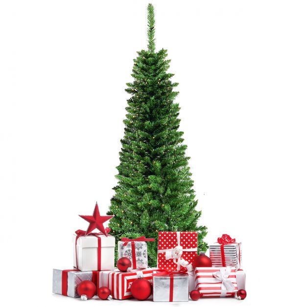 135cm Weihnachtsbaum schmal mit warmweien LED-Leuchten knstlicher  Tannenbaum Grn - Costway