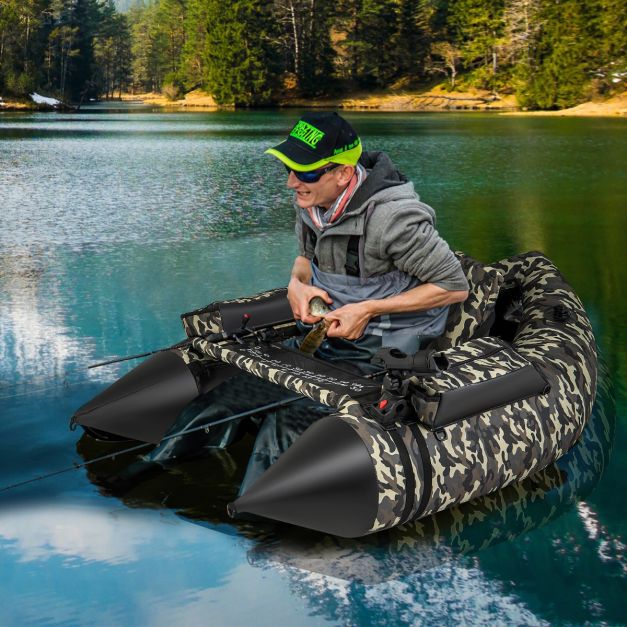Aufblasbares Schlauchboot mit Flossen & Fischlineal & Rutenhalter Angelboot  Camouflage - Costway