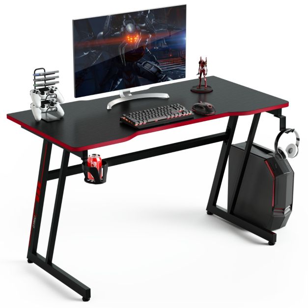 Gaming-Schreibtisch mit Getränkehalter Kopfhörerhaken & Mauspad Schwarz -  Costway