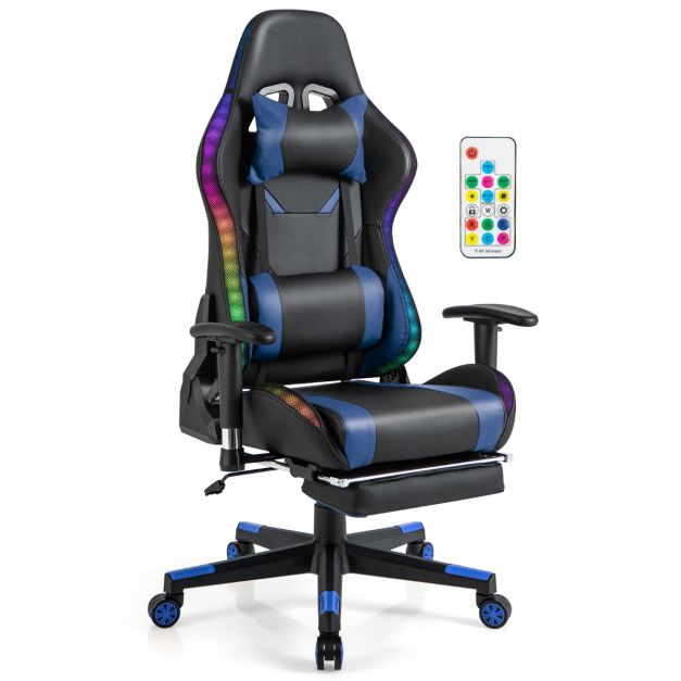 Gaming Stuhl mit RGB-LED-Leuchten & Einziehbarer Fußstütze