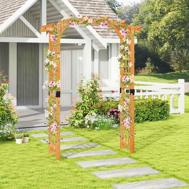 Holz Rosenbogen Gartenbogen Torbogen mit Dach Rankhilfe Rankgitter  Rankbogen Orange - Costway