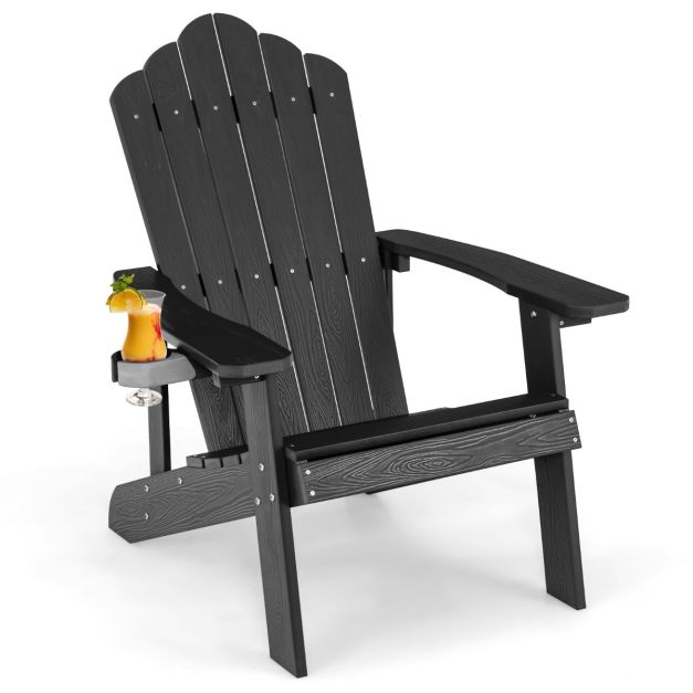 Adirondack-Stuhl Gartenstuhl mit Getränkehalter Schwarz/Navy/Weiß/Hellgrau  - Costway