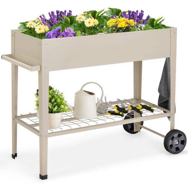 Metall Hochbeet mit Ablage & 2 Rollen & Haken & Griff Erhhtes Gartenbeet  Pflanzkasten Wei - Costway
