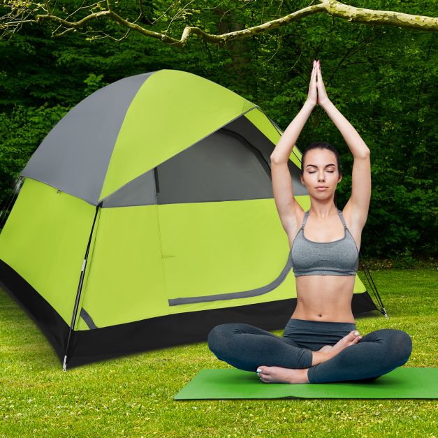 Doppellagiges Familien-Campingzelt Kuppelzelt winddicht 210 x 210 x 160 cm  Grn - Costway