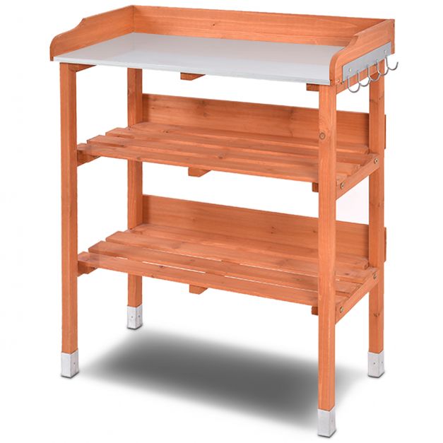 Pflanzbank aus Holz Pflanztisch Holz Zinkplatte Grtnertisch 76 x 37 x 89 cm  Braun - Costway