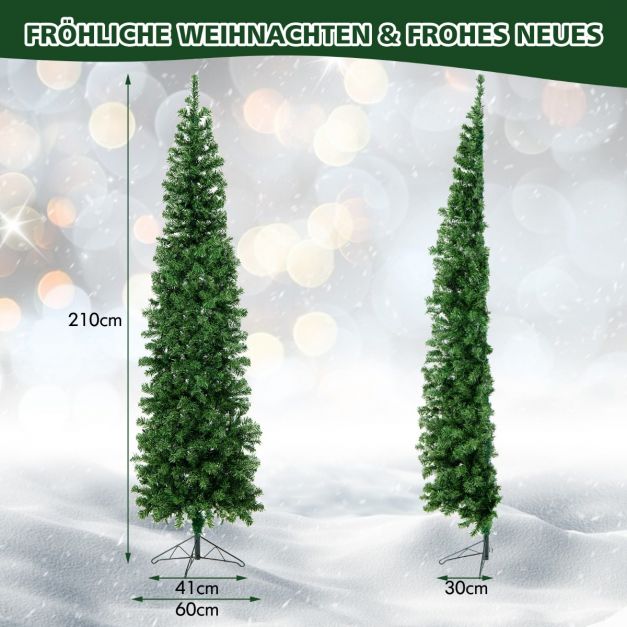 210 cm Knstlicher Halber Weihnachtsbaum Festtagsbaum mit 150 LED-Leuchten  - Costway