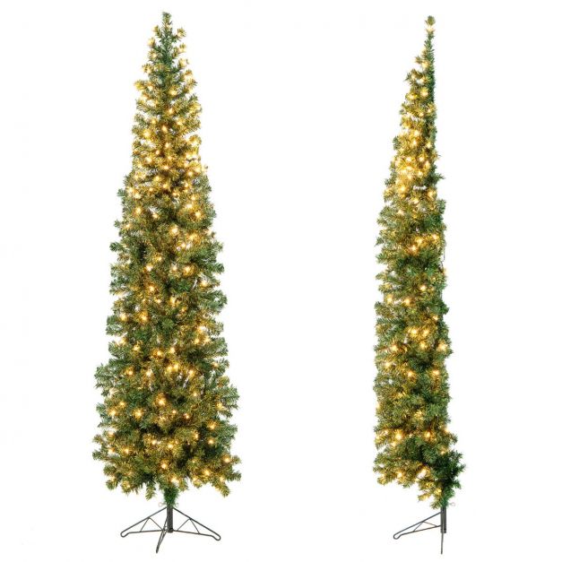 210 cm Knstlicher Halber Weihnachtsbaum Festtagsbaum mit 150 LED-Leuchten  - Costway