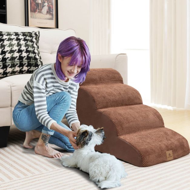 Hundetreppe rutschfeste 4-Stckige Hunderampe aus Schaumstoff 72 x 41 x 51  cm Braun - Costway