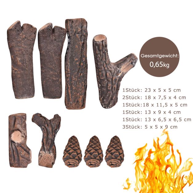 9 Stck Gas-Kamin Scheite Knstliche Brennholz aus Keramik fr Propan- &  Gasfen & Elektrokamin