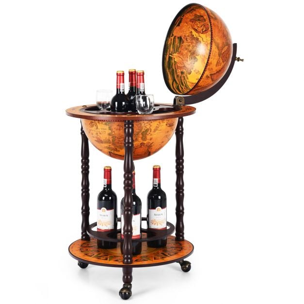 Rollender Globus-Weinstnder Globus Bar auf Rollen fr Wein 47 x 47 x 90 cm  Braun - Costway
