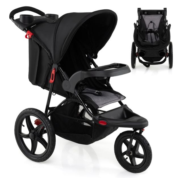 Jogging-Kinderwagen faltbarer Jogger mit verstellbarem Sonnendach neigbarem  Sitz Schwarz - Costway