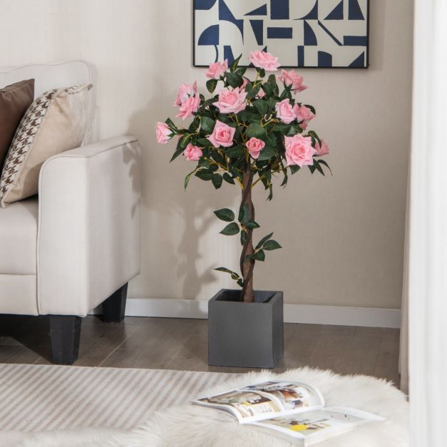 93 cm Rosenbaum mit 21 Kiefernrosen & Natrlicher Stamm Kunstbaum mit Blten