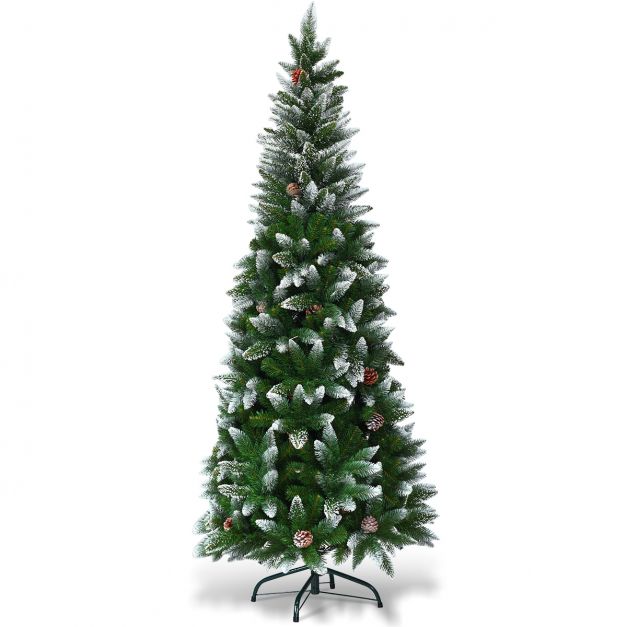 Schneebedeckter Weihnachtsbaum mit Metallstnder und 630 Spitzen PVC Nadeln  180 cm - Costway