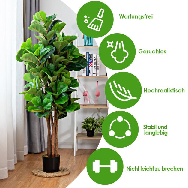 1,5 m Knstlicher Feigenbaum Kunstpflanze Dekopflanze Zimmerpflanze mit  Blumentopf - Costway