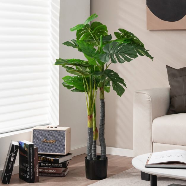 120 cm Hoher Knstlicher Baum Unechte Monstera Deliciosa Pflanze Grn -  Costway