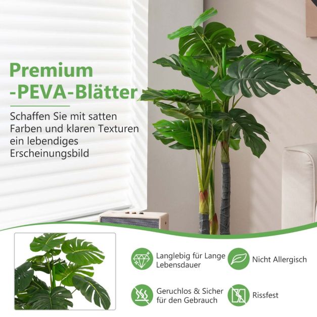 120 cm Hoher Knstlicher Baum Unechte Monstera Deliciosa Pflanze Grn -  Costway