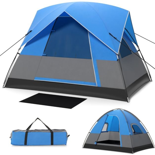 3 Personen Campingzelt mit Abnehmbarer Bodenmatte & Regenschutz &  Tragetasche - Costway