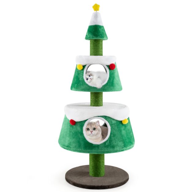 Kratzbaum fr Weihnachten mit 2 Katzenhhlen & Sisal-Kratzsulen &  Spielzeug & Plschkissen - Costway