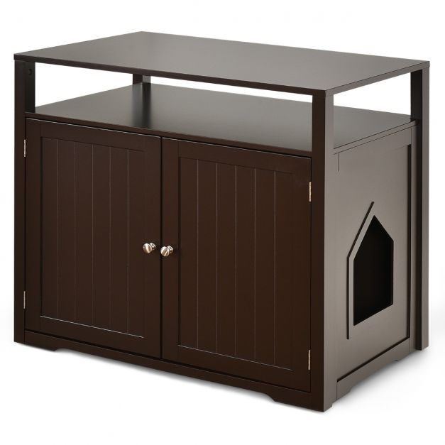 Stilvoller Katzenschrank Fr Katzenklo  Waschbeckenunterschrank Mit  Flexiblem Links/Rechts-Einstieg, Braun 60x44x60 Cm