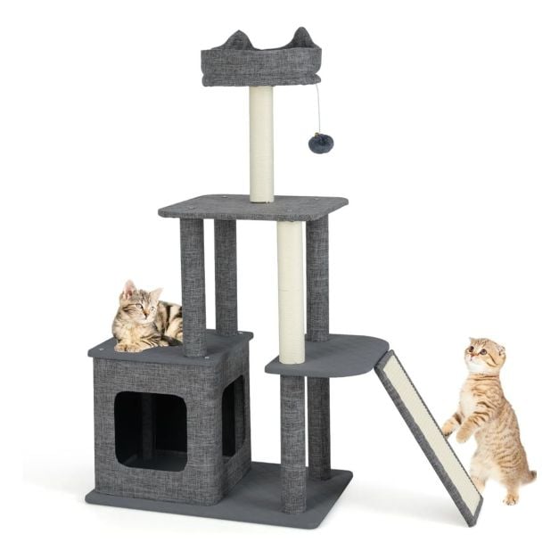 Klein Kratzbaum mit Hhle & Kratzsulen & Sisal-Rampe & Ball Katzenbaum  Kletterbaum - Costway