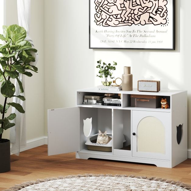 Katzentoilette Katzenschrank fr 2 Katzen verstecktes Katzenkloschrank mit  Stauraum Wei - Costway