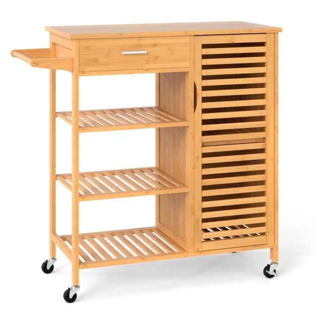 Kchenwagen mit Stauraum Bambus-Rollwagen Servierwagen mit Schublade 3  offene Regale Einzeltr-Schrank Natur - Costway