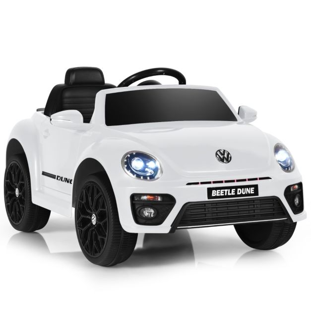 VW Beetle Kinderauto mit Musik & 2 Beleuchtungsmodi inkl. 2,4G  Fernbedienung Weiß - Costway