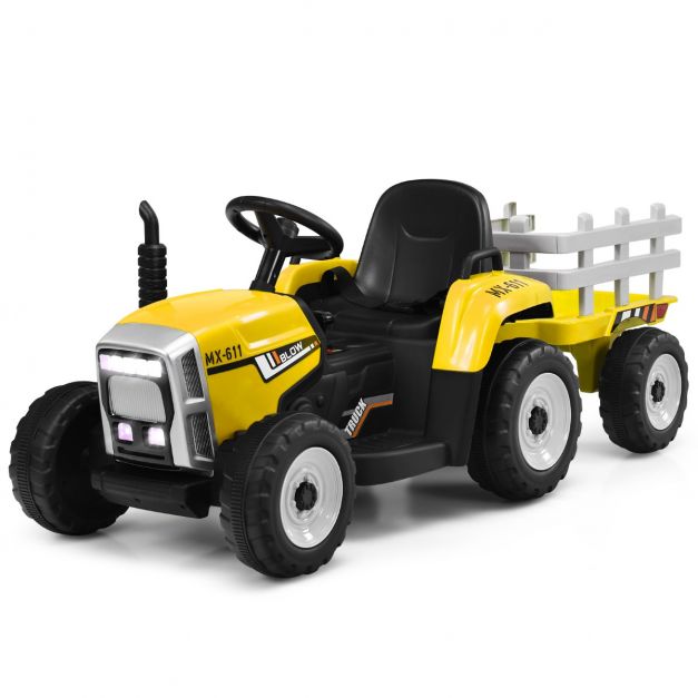 12 V Kinder-Traktor mit Anhänger Batteriebetriebenes Elektrisches  Spielzeugauto Gelb - Costway