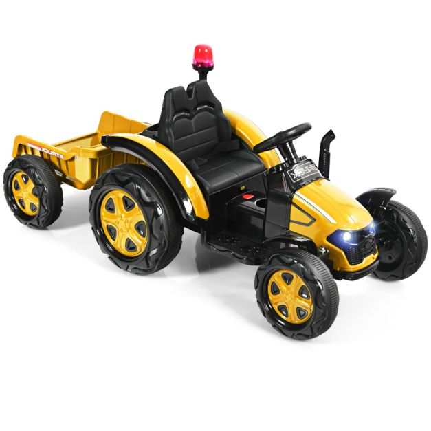 2V Traktor mit 2,4G Fernbedienung & abnehmbarem Anhänger für Kinder 3-8 J.  Gelb - Costway